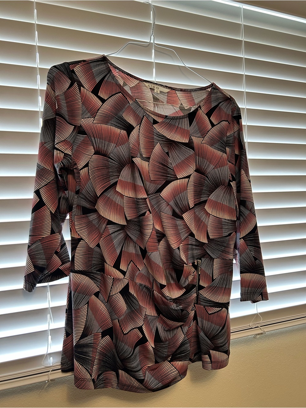 cleo Pink and Black Geometric Fan-Print Long Sleeve Top